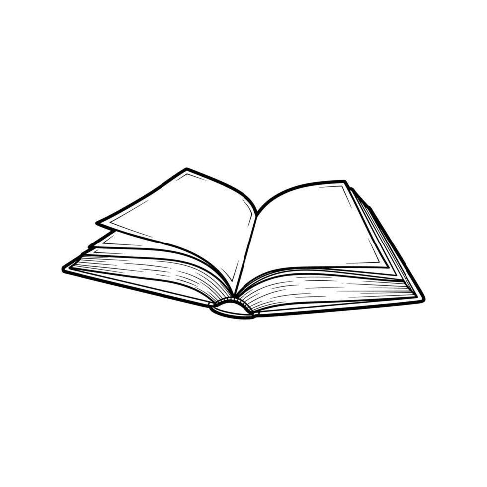 Open book sketch illustration with detailed pages and soft shading, ideal for education and literature themes. Illustration vector
