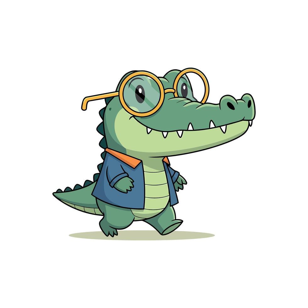 Cute alligator wearing glasses vector