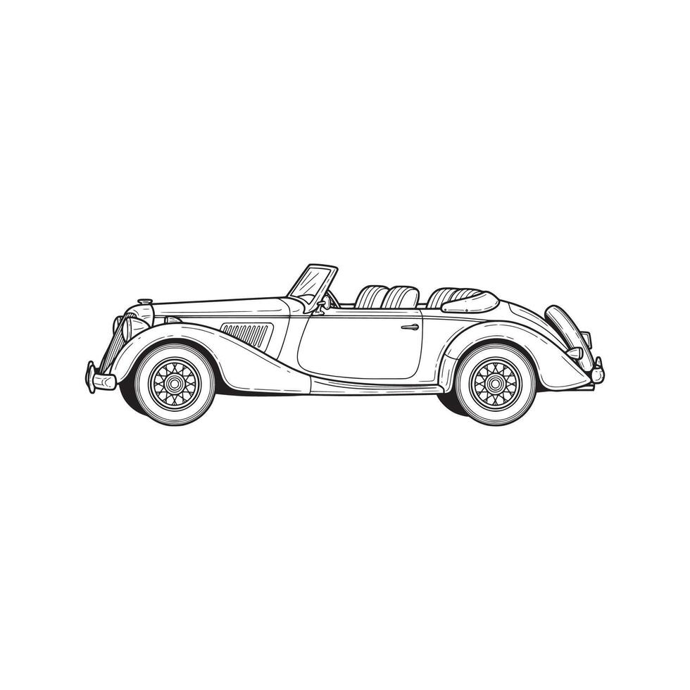 Classic vintage convertible car side view sketch, perfect for retro automotive designs and antique vehicle art. vector