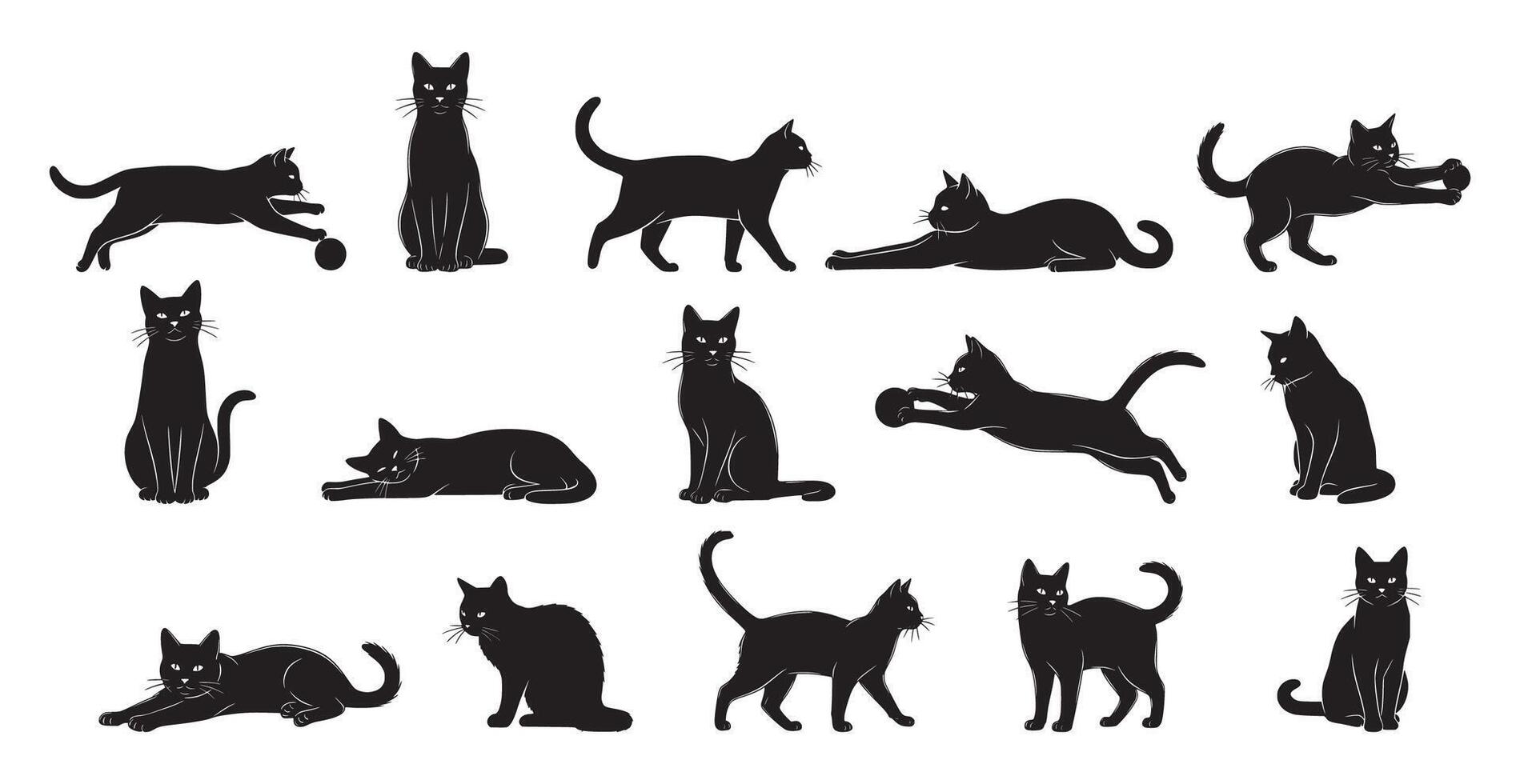 Set of silhouettes of cats on a white background. illustration. vector