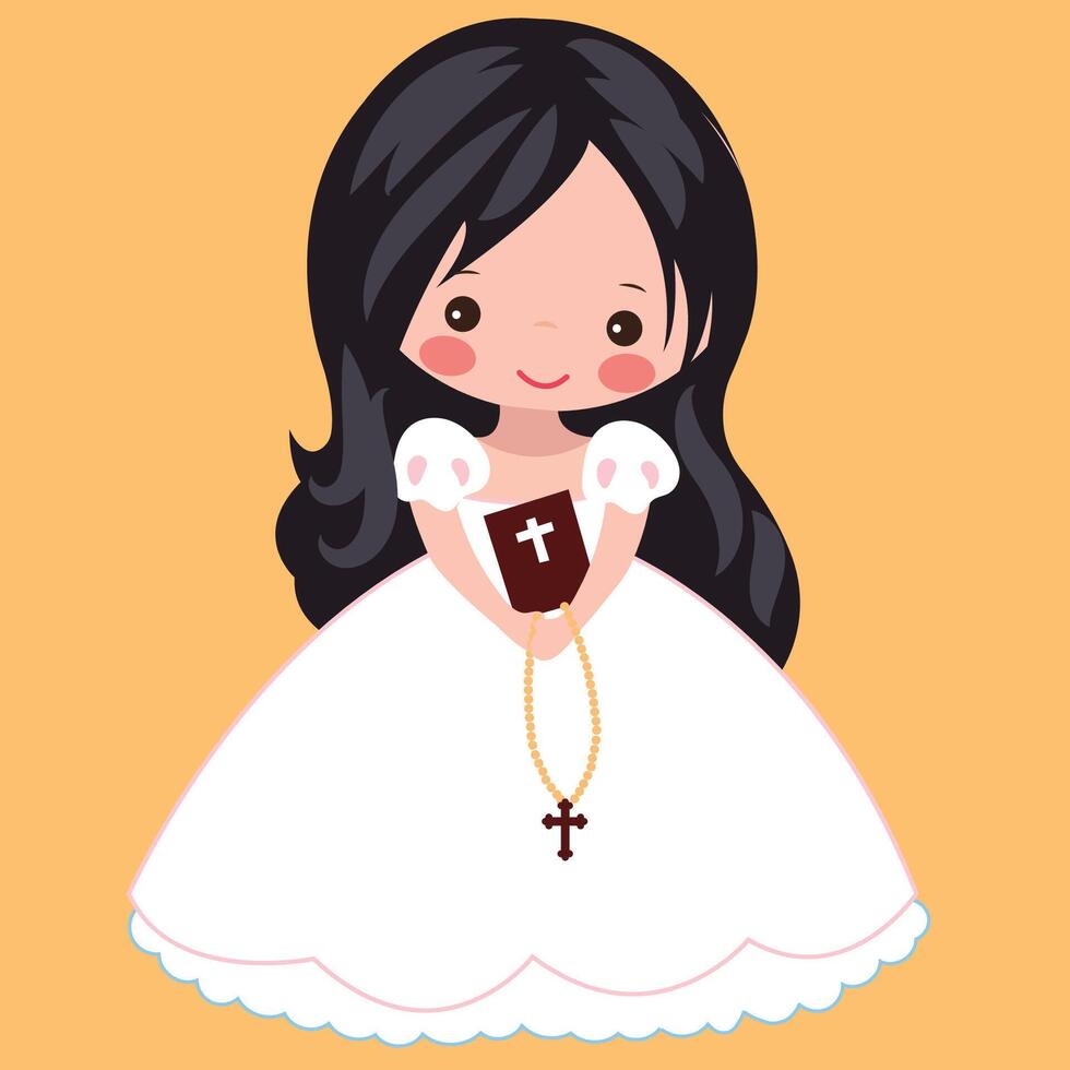 Flat design illustration of a first communion girl on a yellow background vector