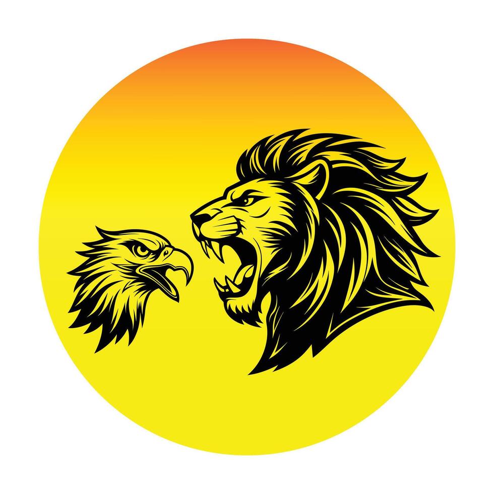 Angry lion with eagle bird illustration vector