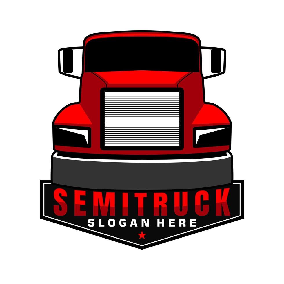 semi truck red illustration logo design art vector
