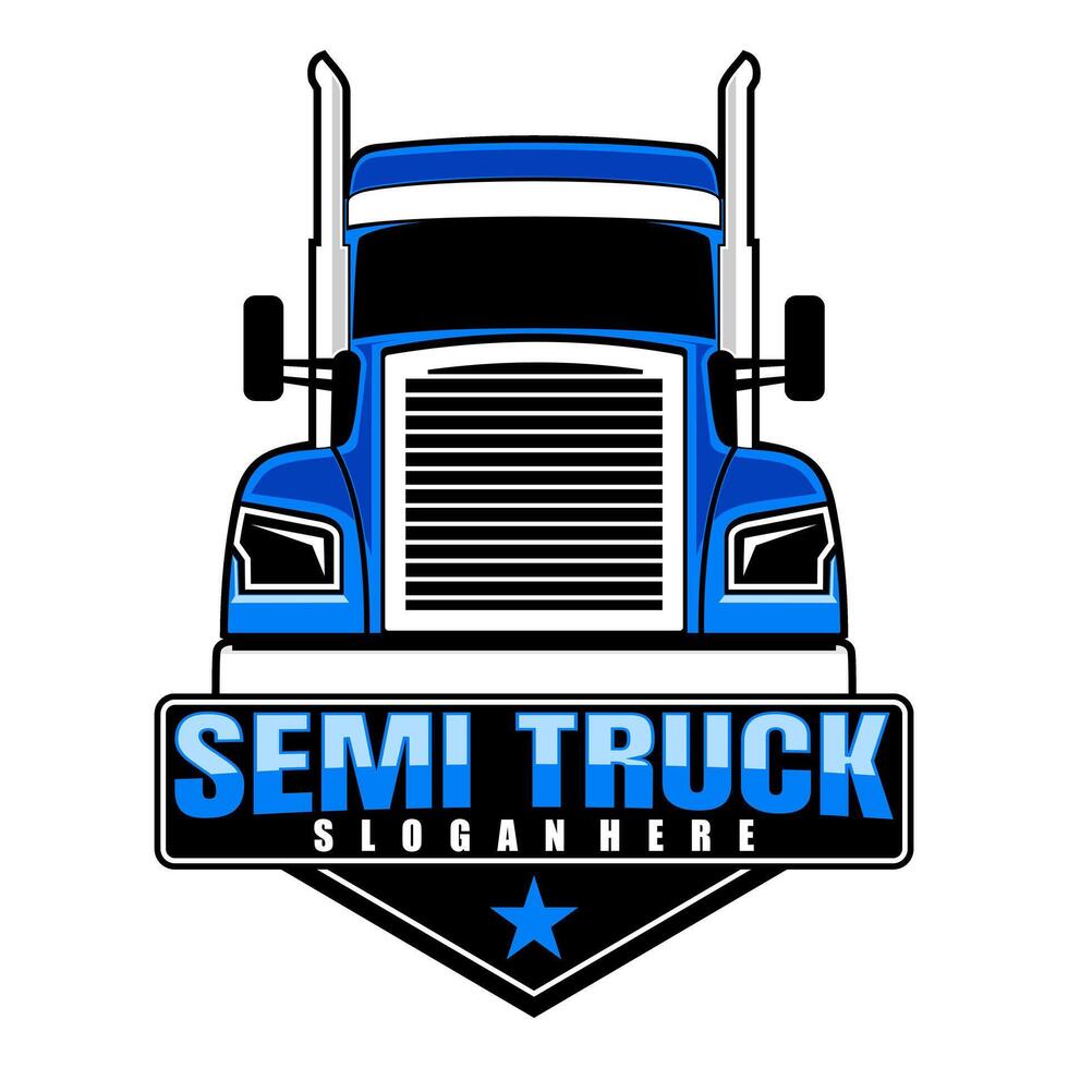 semi truck blue illustration logo design art vector