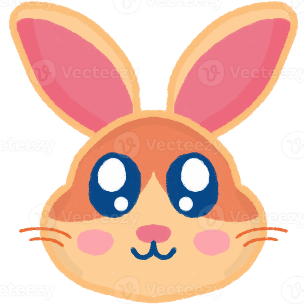 Cute Bunny Face Doodle Kawaii Rabbit Head with Big Eyes and Crayon Texture png