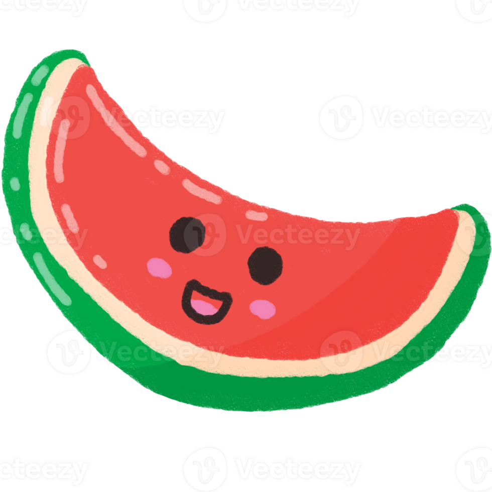 Cute smiling watermelon slice illustration in kawaii style png