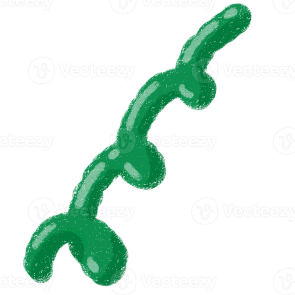 Cute Green Curved Leaf Doodle Element in Crayon Style png