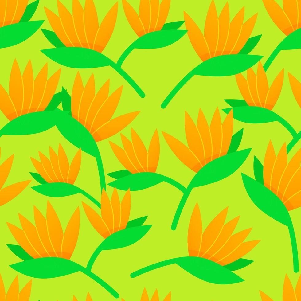Seamless pattern of bird of paradise flowers on green background vector