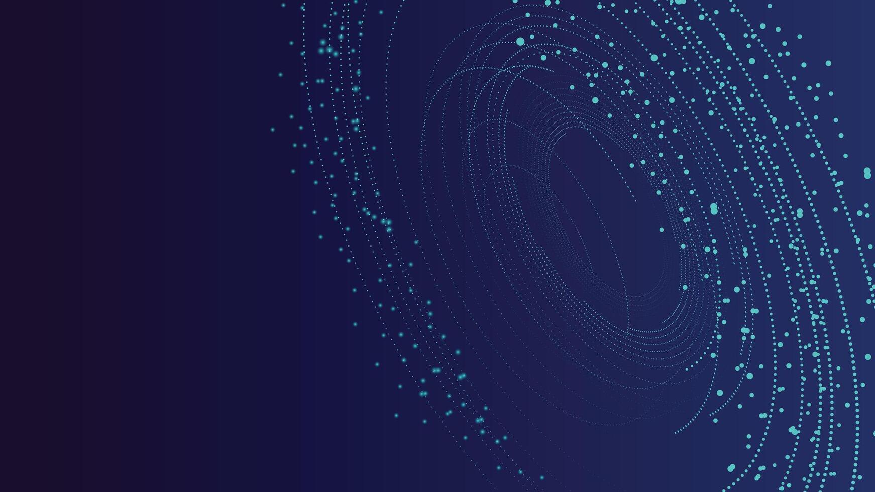Futuristic abstract background with swirling blue particles and glowing dots on a dark gradient backdrop. Ideal for digital, tech, or science themed projects. vector