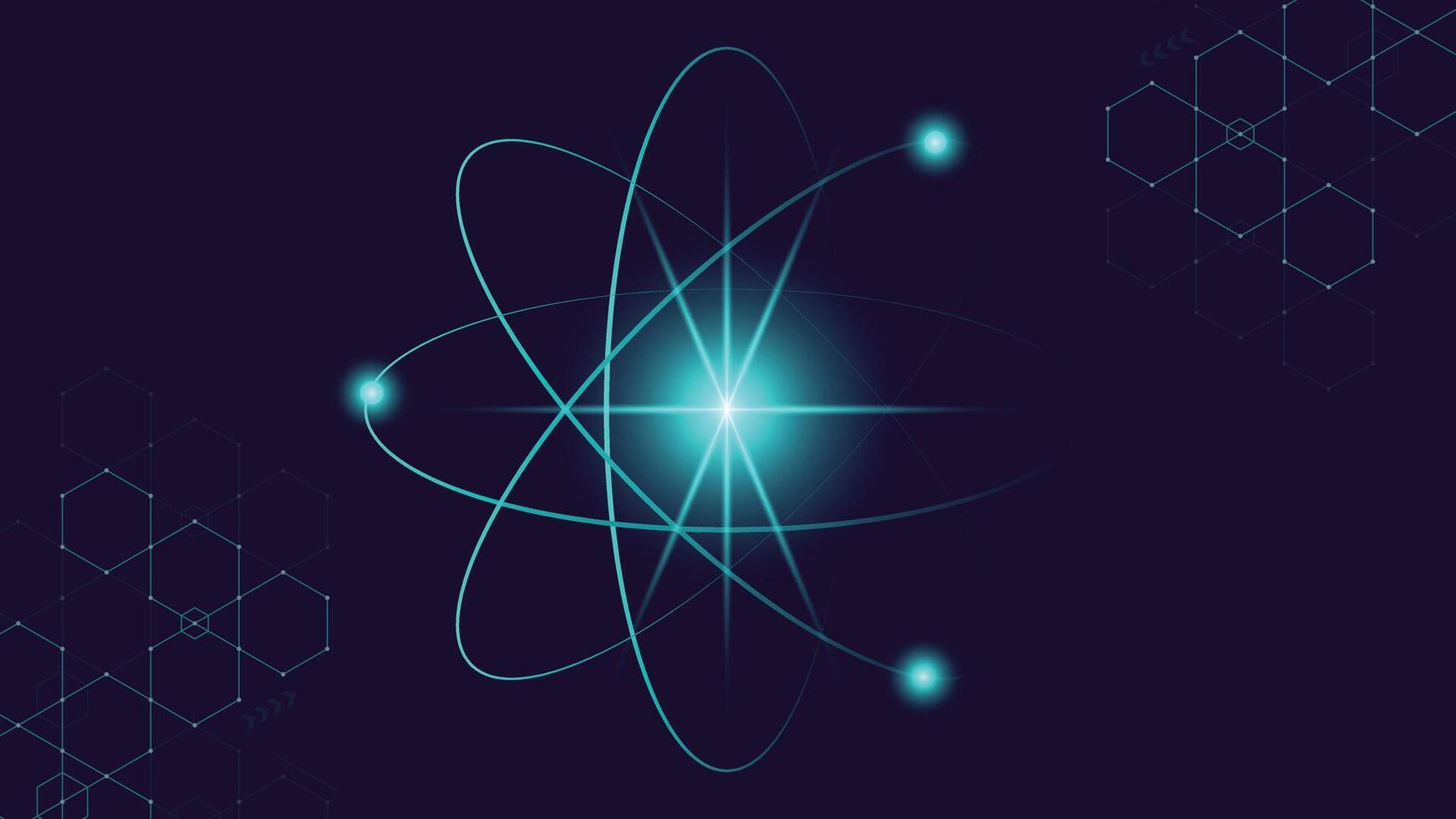 Glowing atomic structure background with blue particles and light trails perfect for science technology digital art physics themes and modern futuristic designs for creative projects vector