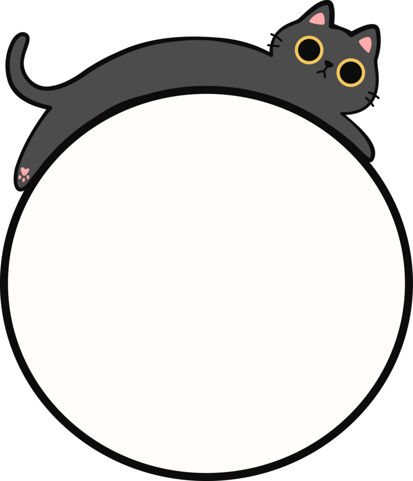 Cute Black Cat Lying Down on Round Frame Illustration for Adding Text or Branding png
