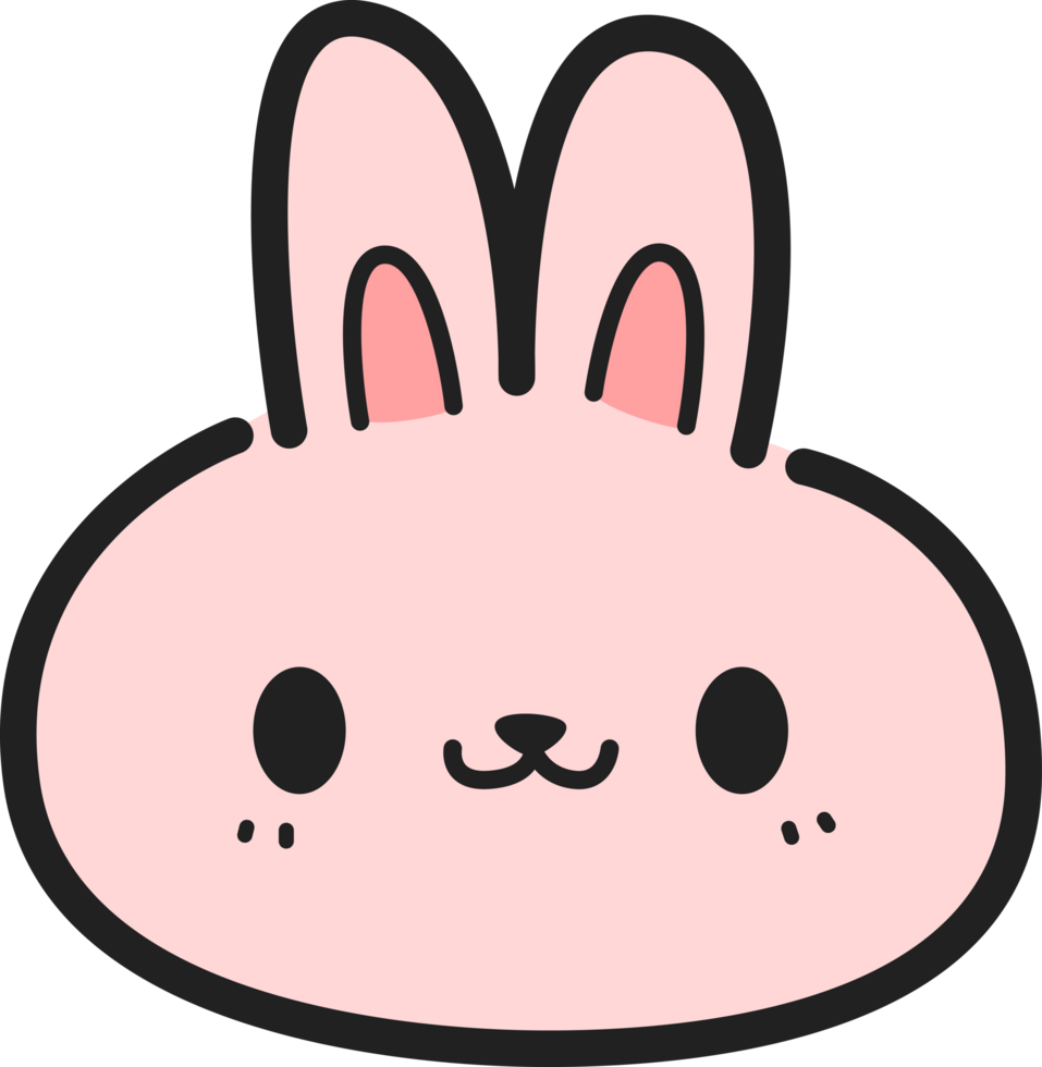 Cute hand drawn pink rabbit bunny face cartoon doodle illustration png