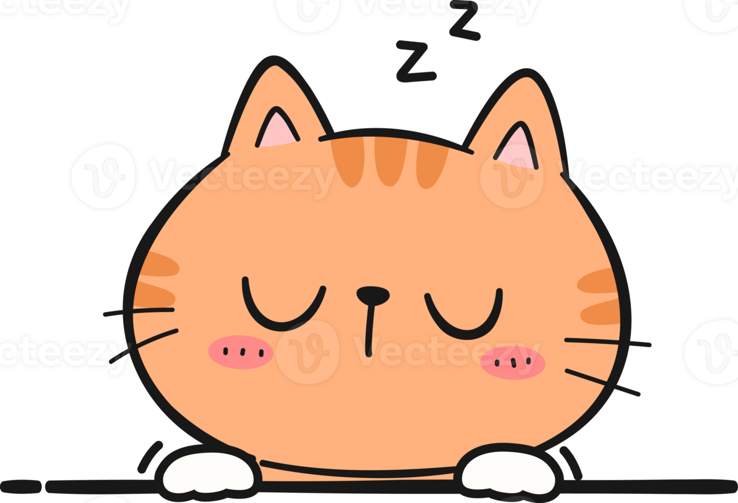 Cute orange tabby cat sleeping face peeking cartoon doodle png