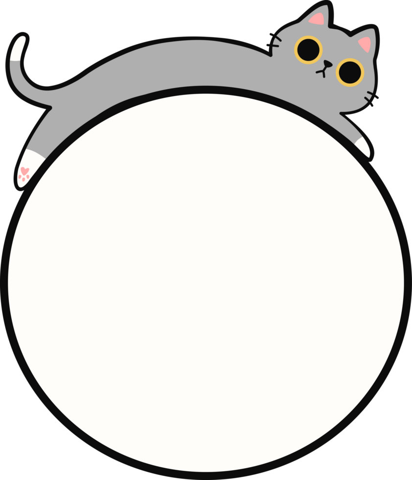 Cute Gray Cat Lying Down on Round Frame Illustration for Adding Text or Branding png