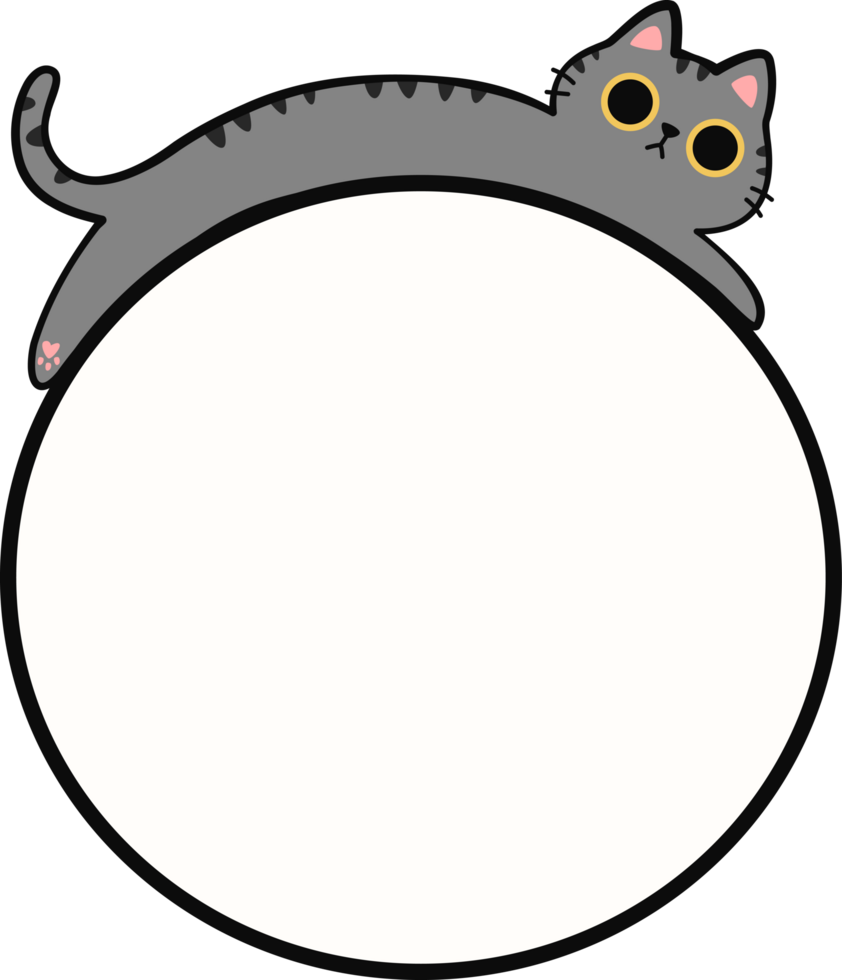 Cute Tabby Cat Lying Down on Round Frame Illustration for Adding Text or Branding png