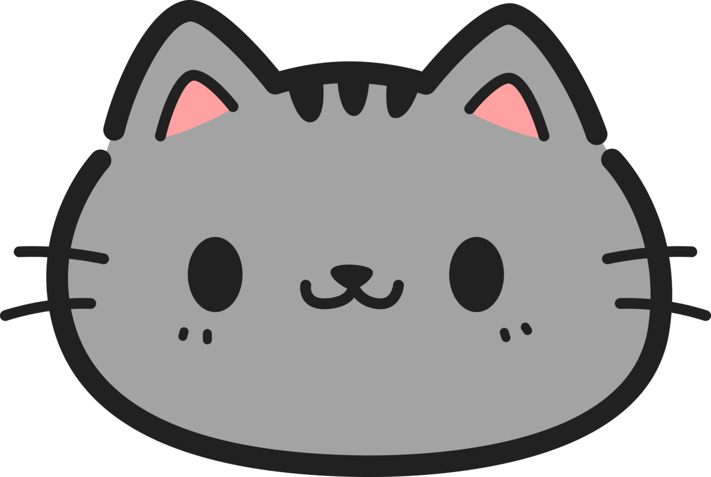 Cute hand drawn gray tabby cat face cartoon doodle illustration png