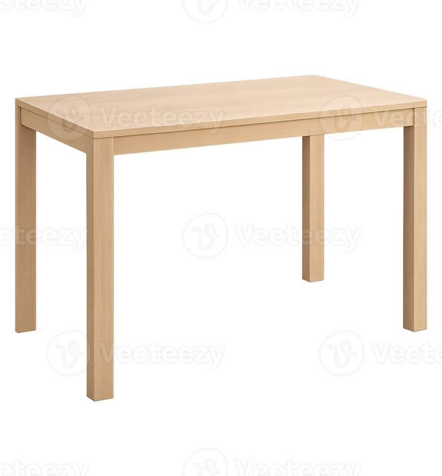 Minimalist light wooden table, isolated on transparent background, modern design png