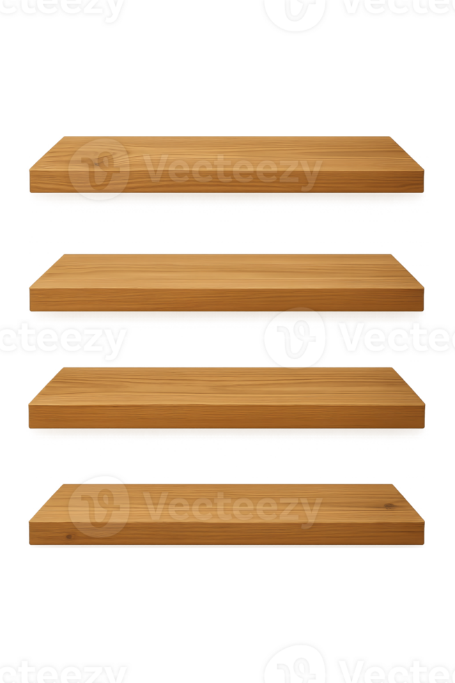 Empty wood grain shelf set, Wooden display shelves, isolated on transparent background png