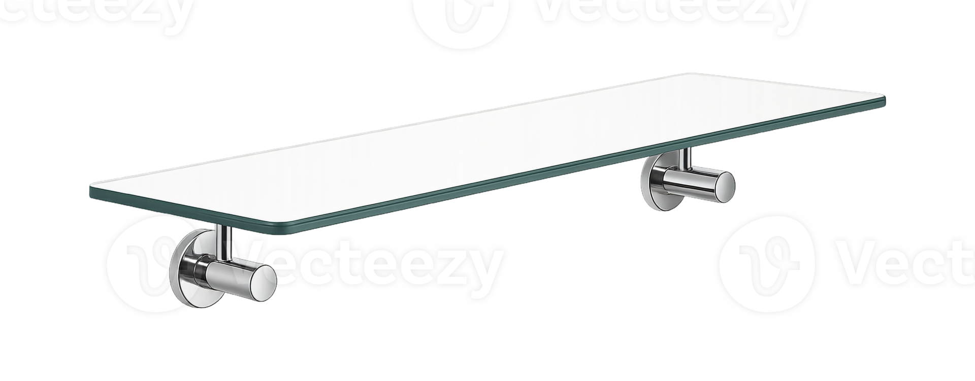 Floating glass shelf with chrome brackets, , isolated on transparent background, sleek modern style png