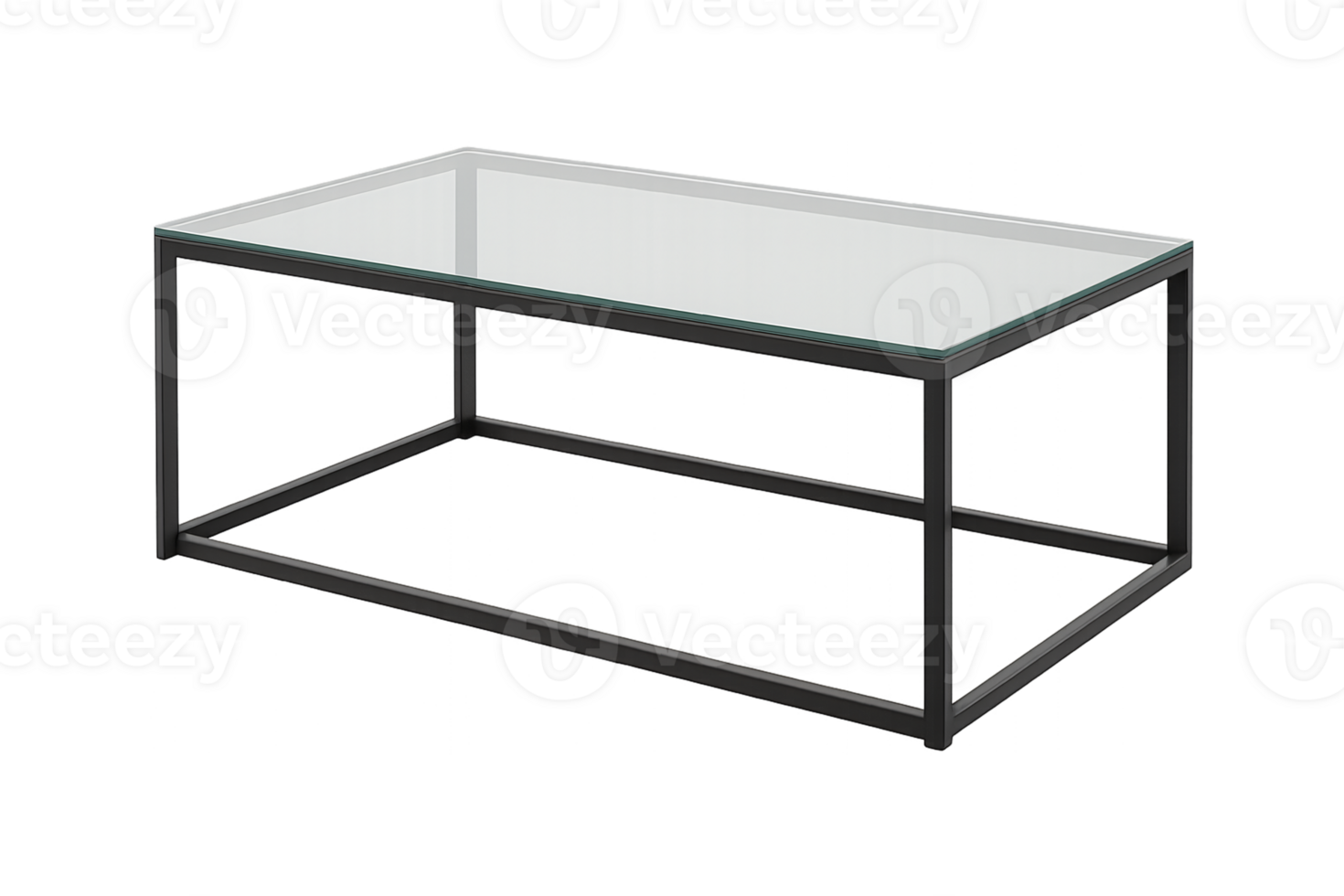 Modern tempered glass coffee table with metal frame, , isolated on transparent background png