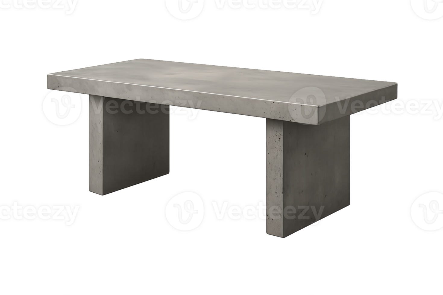 Polished concrete table, rectangular shape, minimalist brutalist style, , isolated on transparent background png