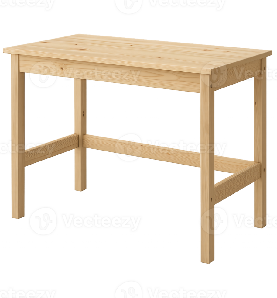 Scandinavian style pine wood desk, light tone, , transparent background png