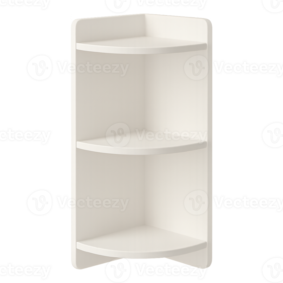 Minimalist ABS plastic corner shelf unit, white matte finish, , isolated on transparent background png