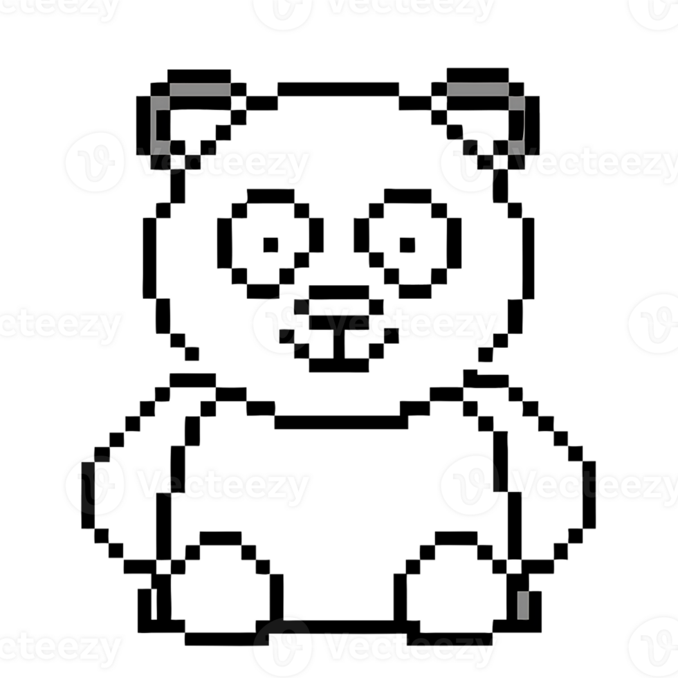Pixel outline of a cute panda character sitting upright with a friendly expression png