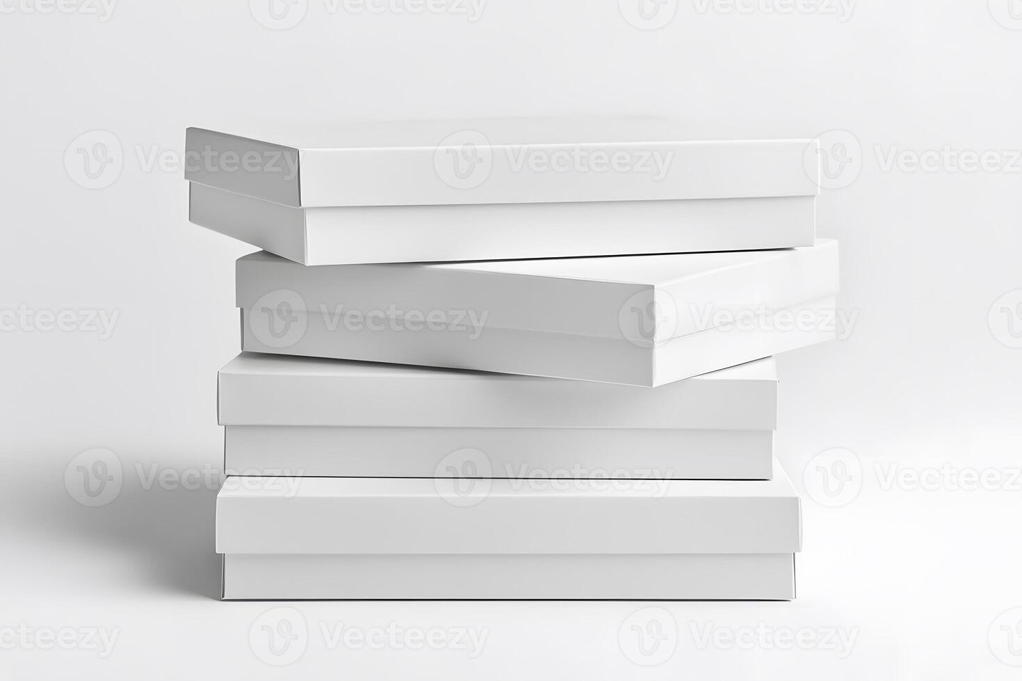 Stacked White Boxes with Shadows, Minimalist Composition, Clean photo