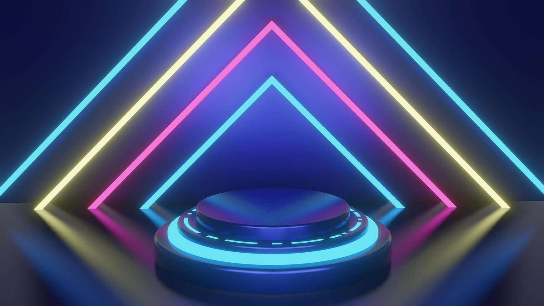 3D animated Realistic neon lights lines background sales social media post template, suitable for travel agencies or product promotions photo