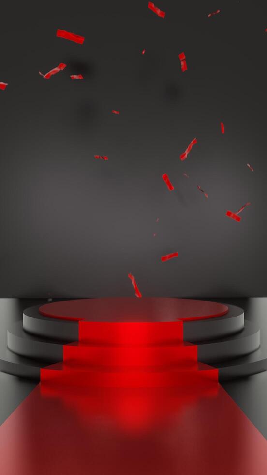 3D Black Stage with black and red Podium and Spotlights Award Ceremony portrait Background for social media content photo