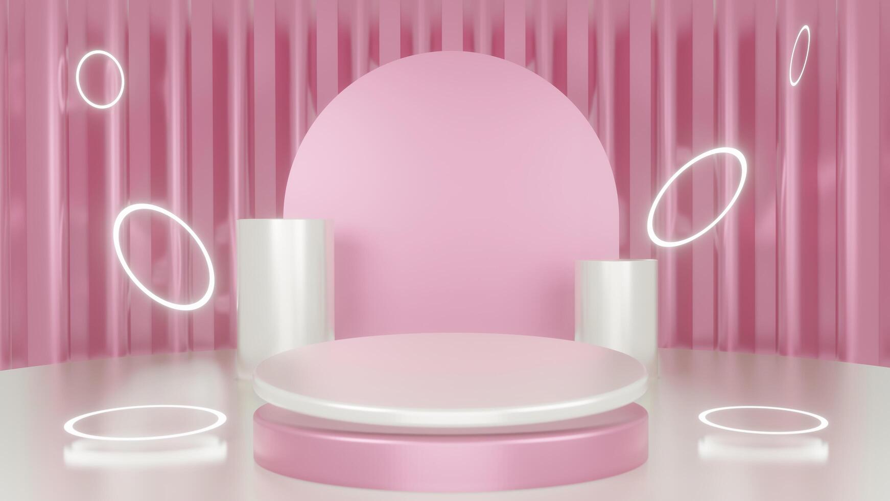 3d white platforms on pink background. Empty space to showcase your beauty product. Three dimensional illustration. photo