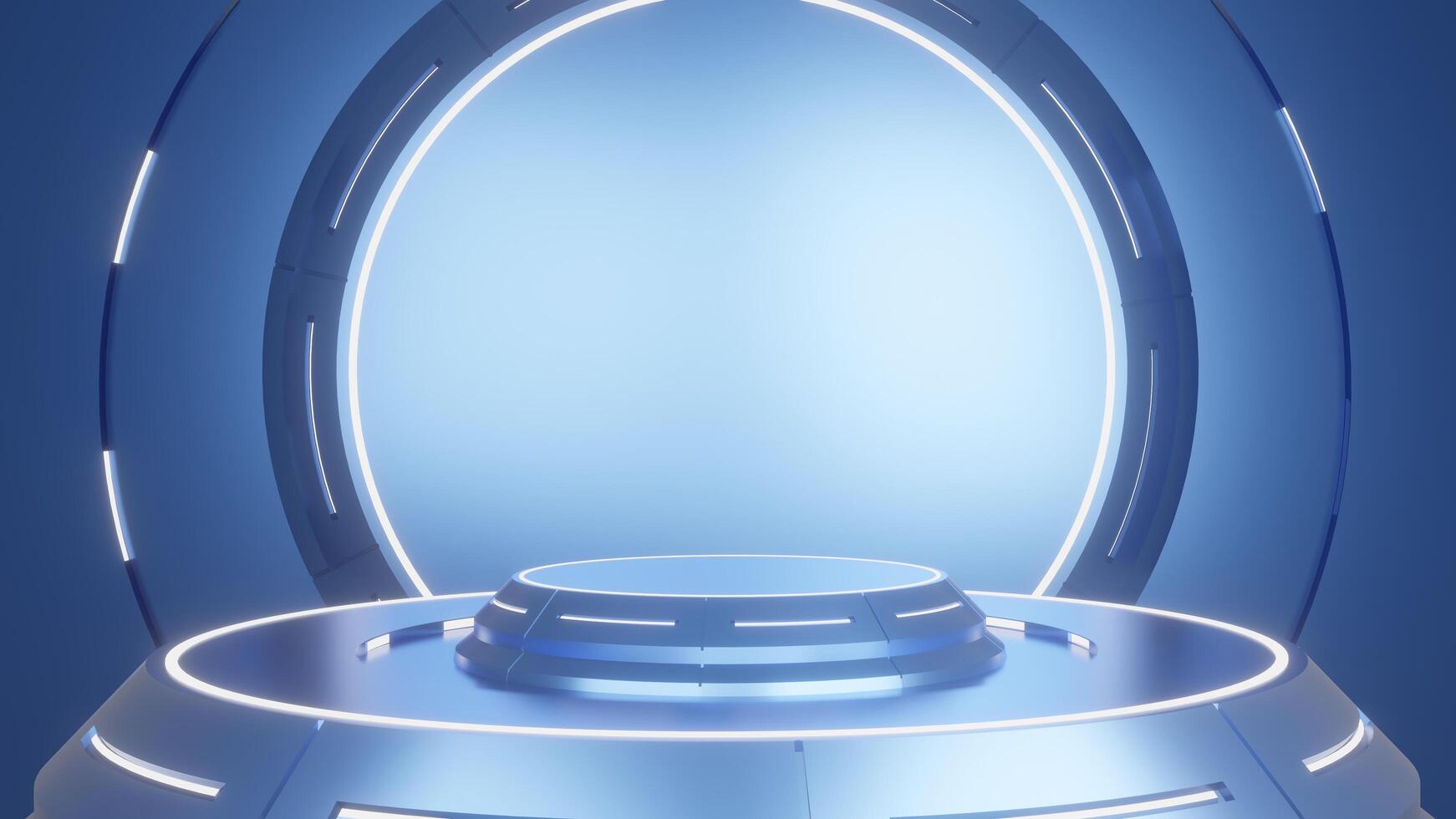 3D animated blue podium stage sales social media post template, suitable for travel agencies or product digital technology promotion photo