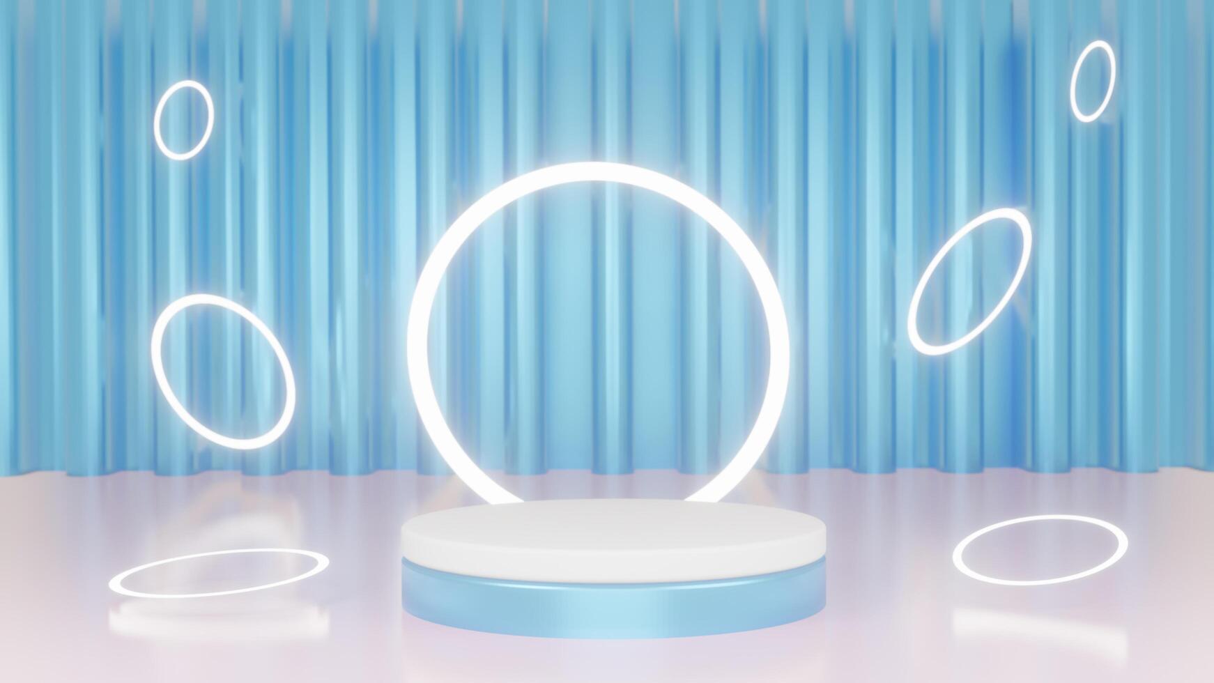 3d white platforms on blue background. Empty space to showcase your beauty product. Three dimensional illustration. photo