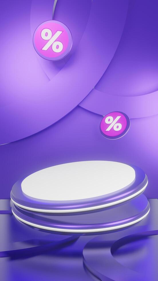 Purple and glow luxury podium pedestal product display and purple box background 3d renderings photo