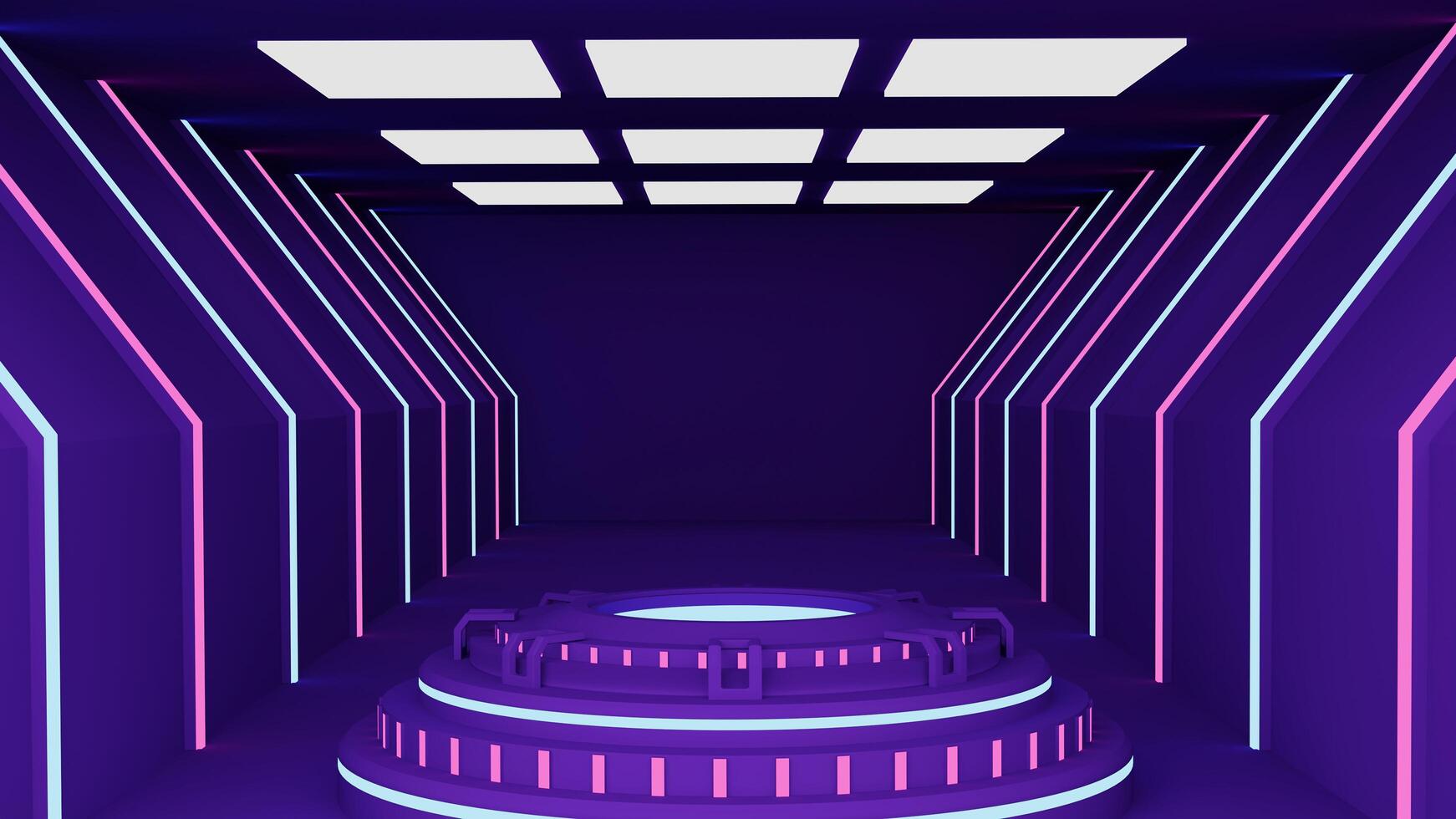 3d Blue and pink glow luxury podium pedestal product display and purple box background 3d rendering photo