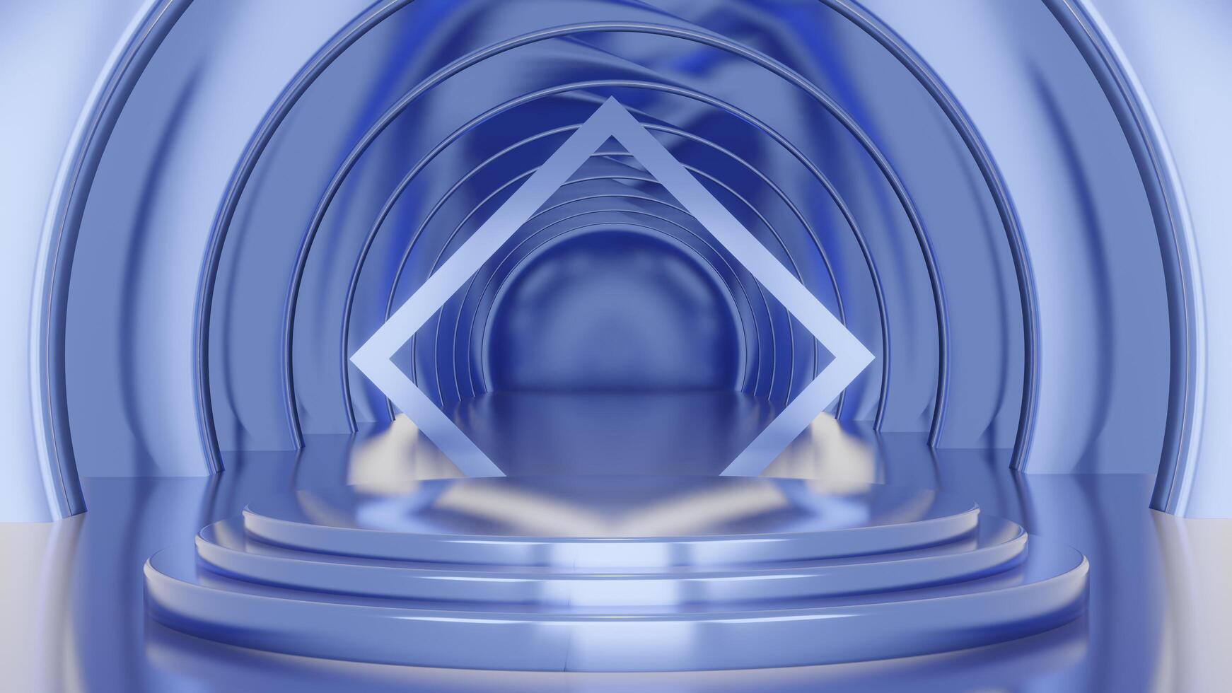 3d Round blue metal podium with red circle background and thin round gold border on top. The perfect platform to showcase your products. 3D animation looping background photo