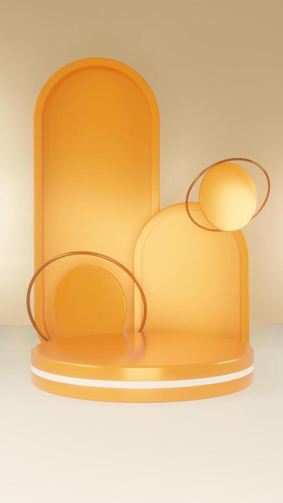 3d rendering of minimal scene of orange portrait background with podium beauty ads and healthy promotion. photo