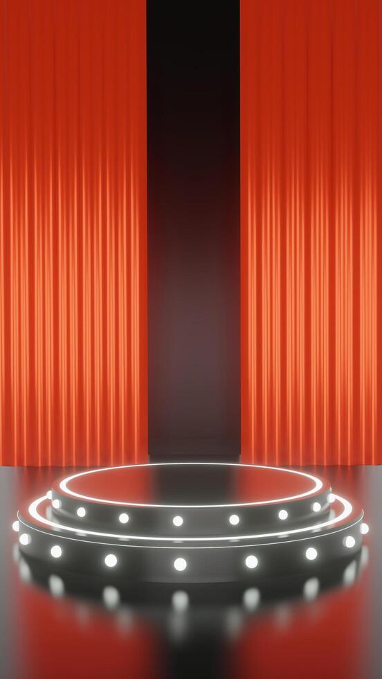 3D Black Stage with black and red Podium and Spotlights Award Ceremony portrait Background for social media post. photo