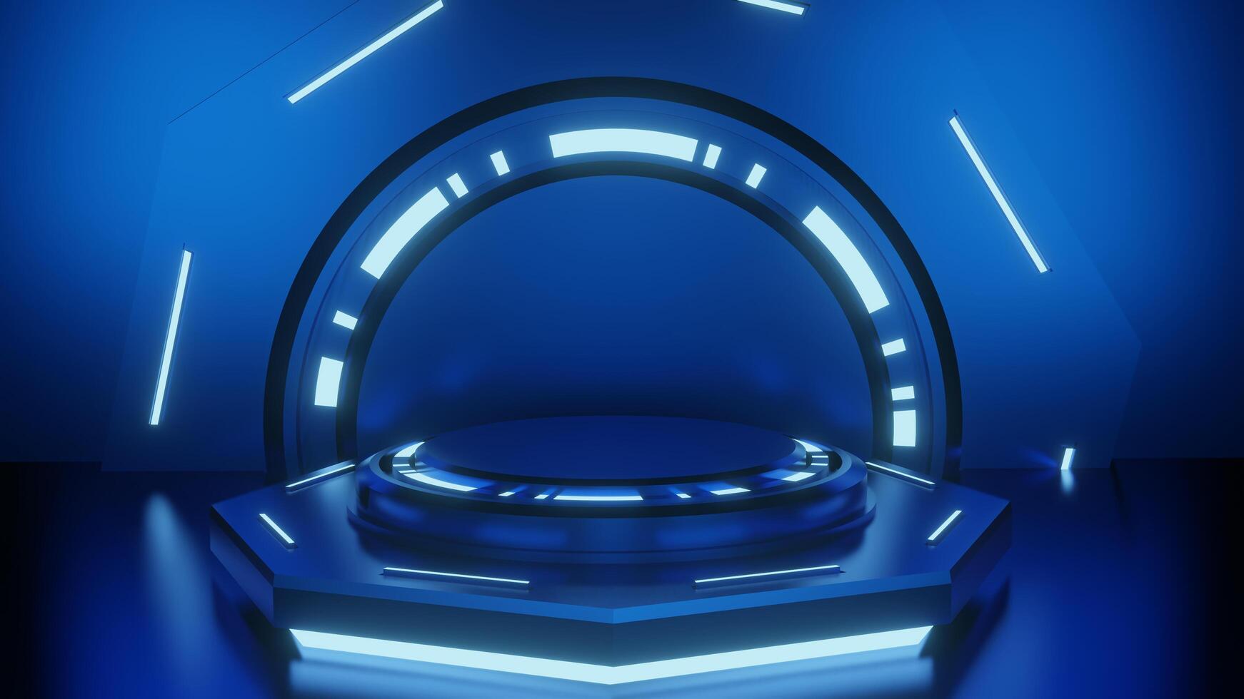 3D blue and glow futuristic podium pedestal product display and blue box background 3d rendering photo