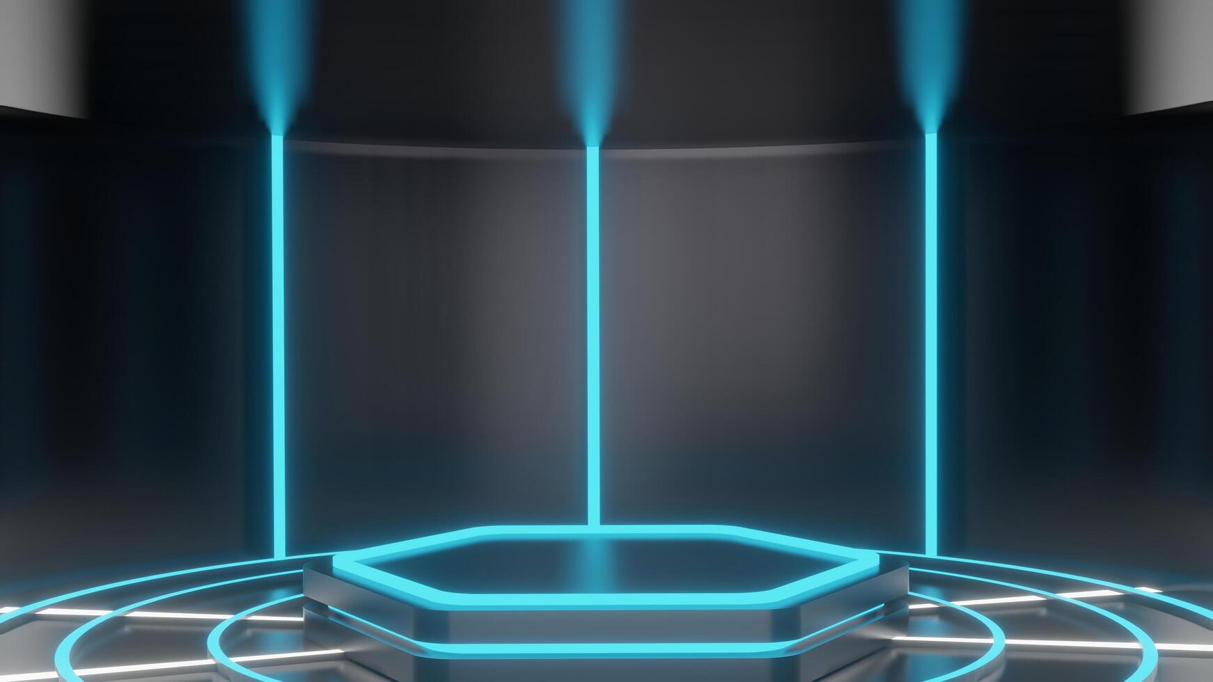 3d black and blue glow luxury podium pedestal product display and blue box background 3d rendering. photo
