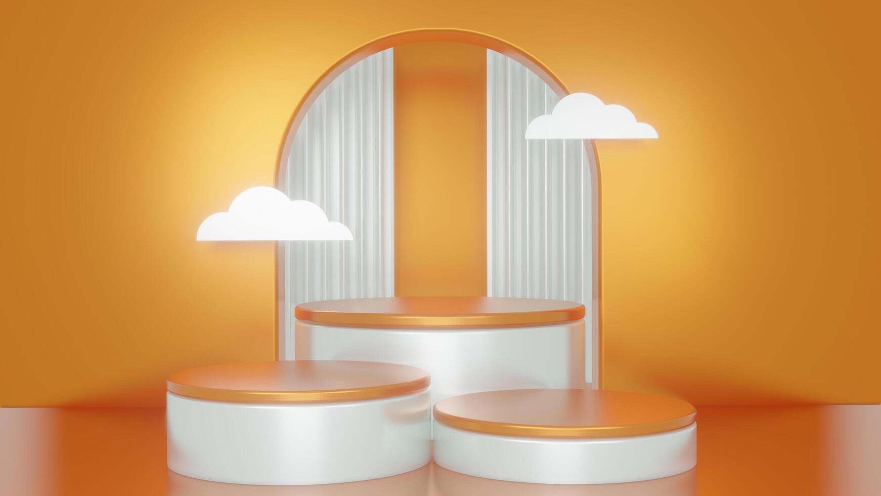 3d rendering of minimal scene of orange background with podium beauty ads and healthy promotion. photo