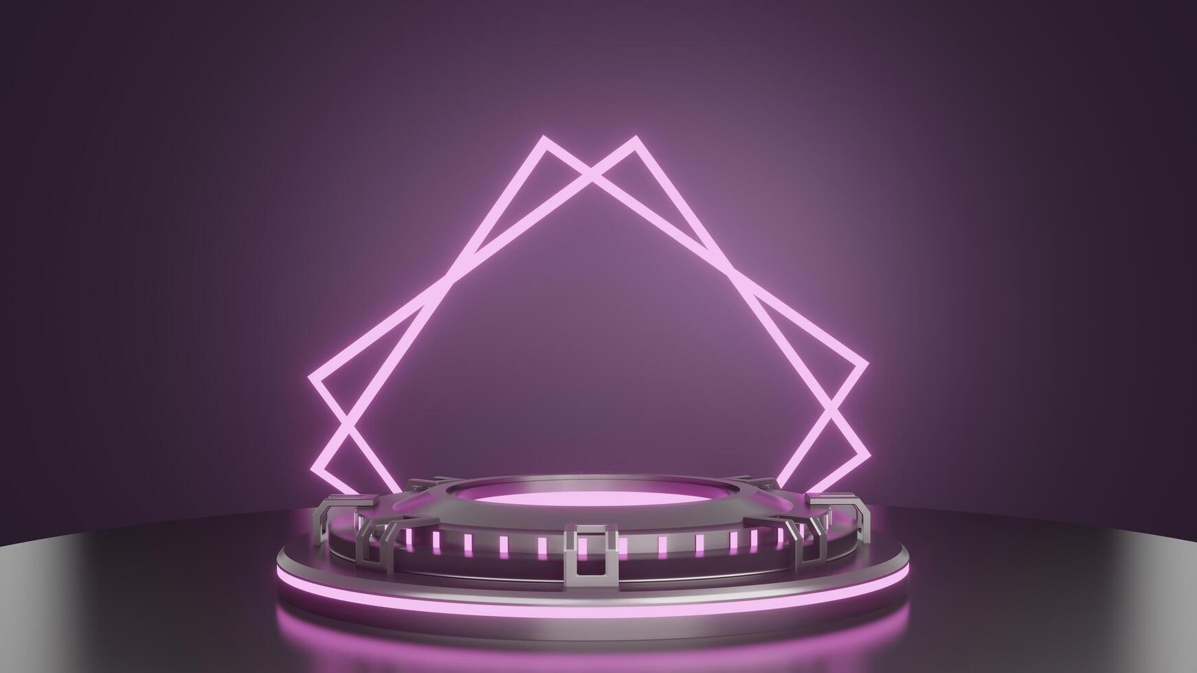 3d abstract purple neon lights black background theme with modern podium studio, amazing for display and promotoin products photo