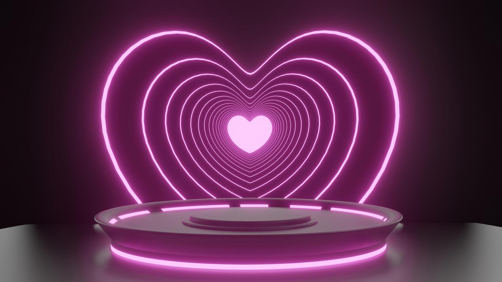 3d abstract love pink neon lights black background theme with modern podium studio, amazing for display and promotoin product. photo