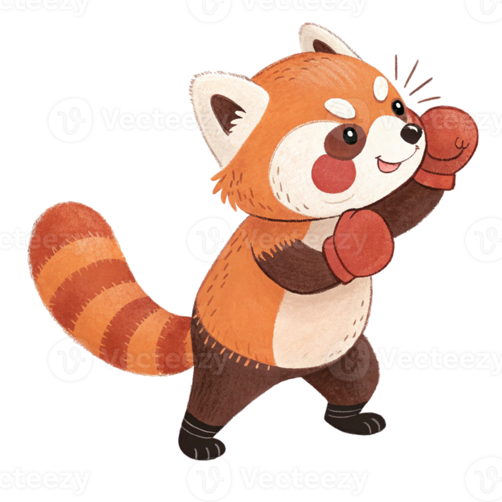 A cartoon red panda wearing boxing gloves png