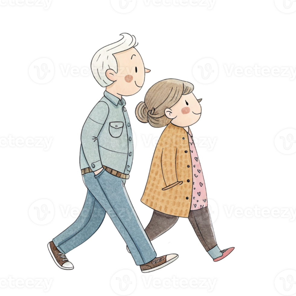 An illustration of an older couple walking png