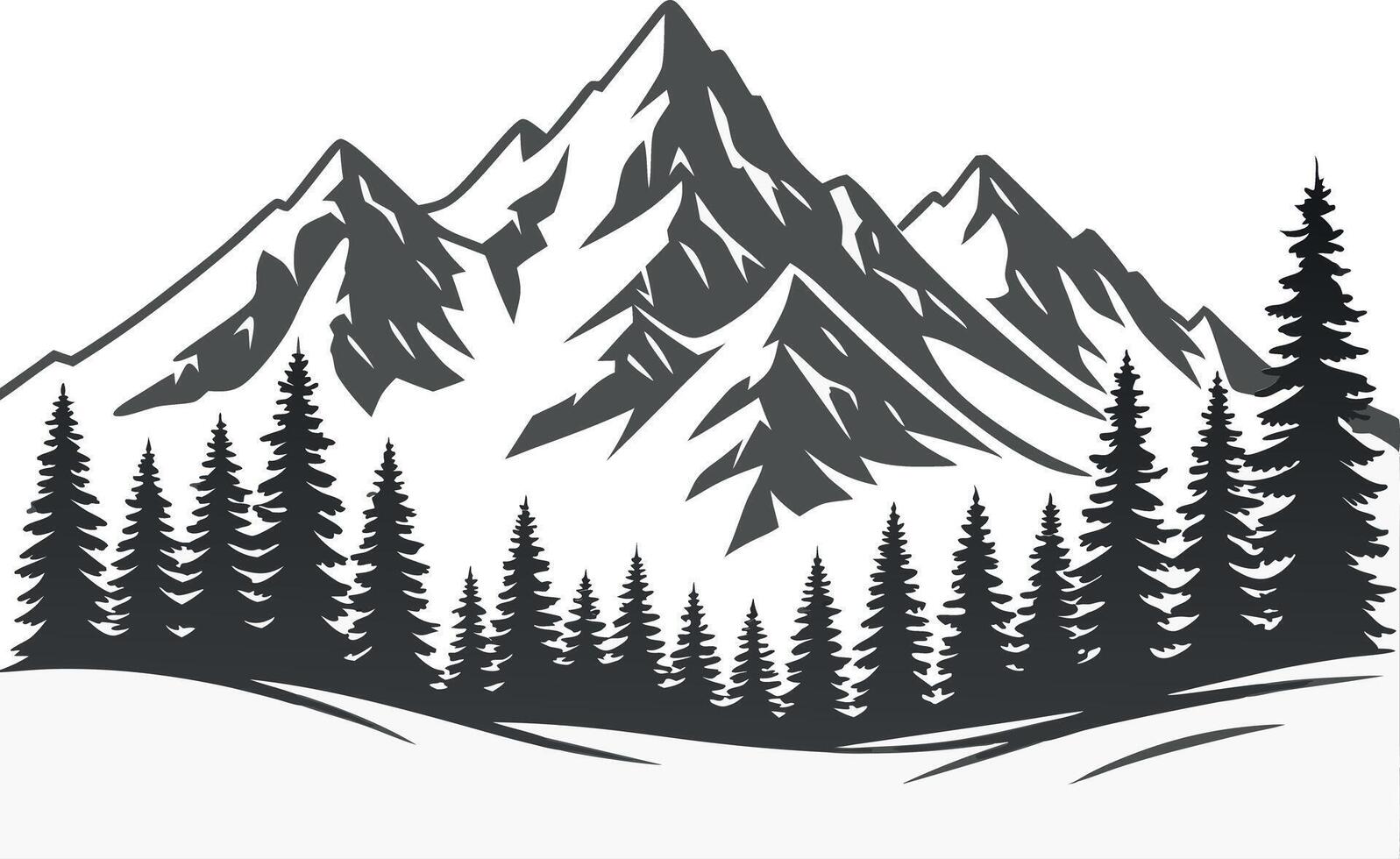 Monochrome silhouette of majestic mountains and evergreen trees for scenic design vector