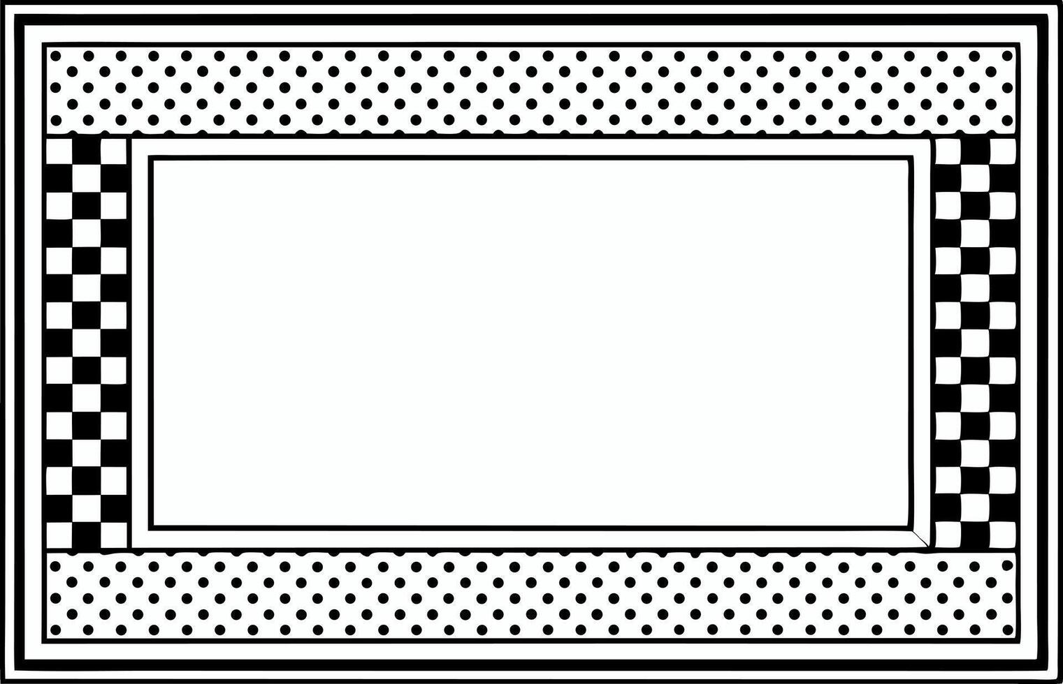 Decorative black and white frame with polka dots and checkered borders vector
