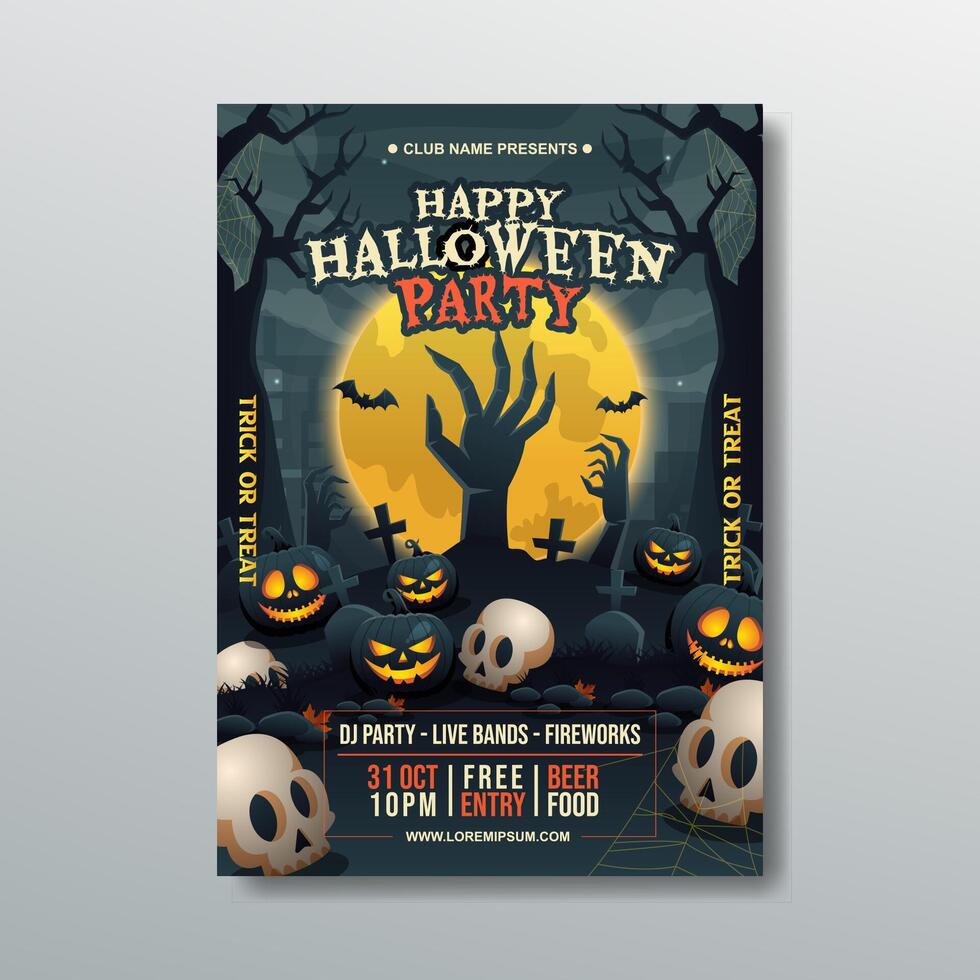 Halloween party flyer with spooky decorations vector
