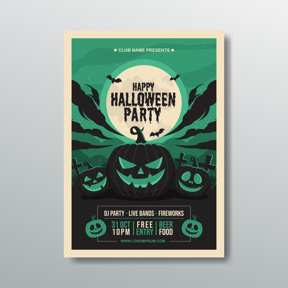 Halloween party poster with pumpkins and moon vector